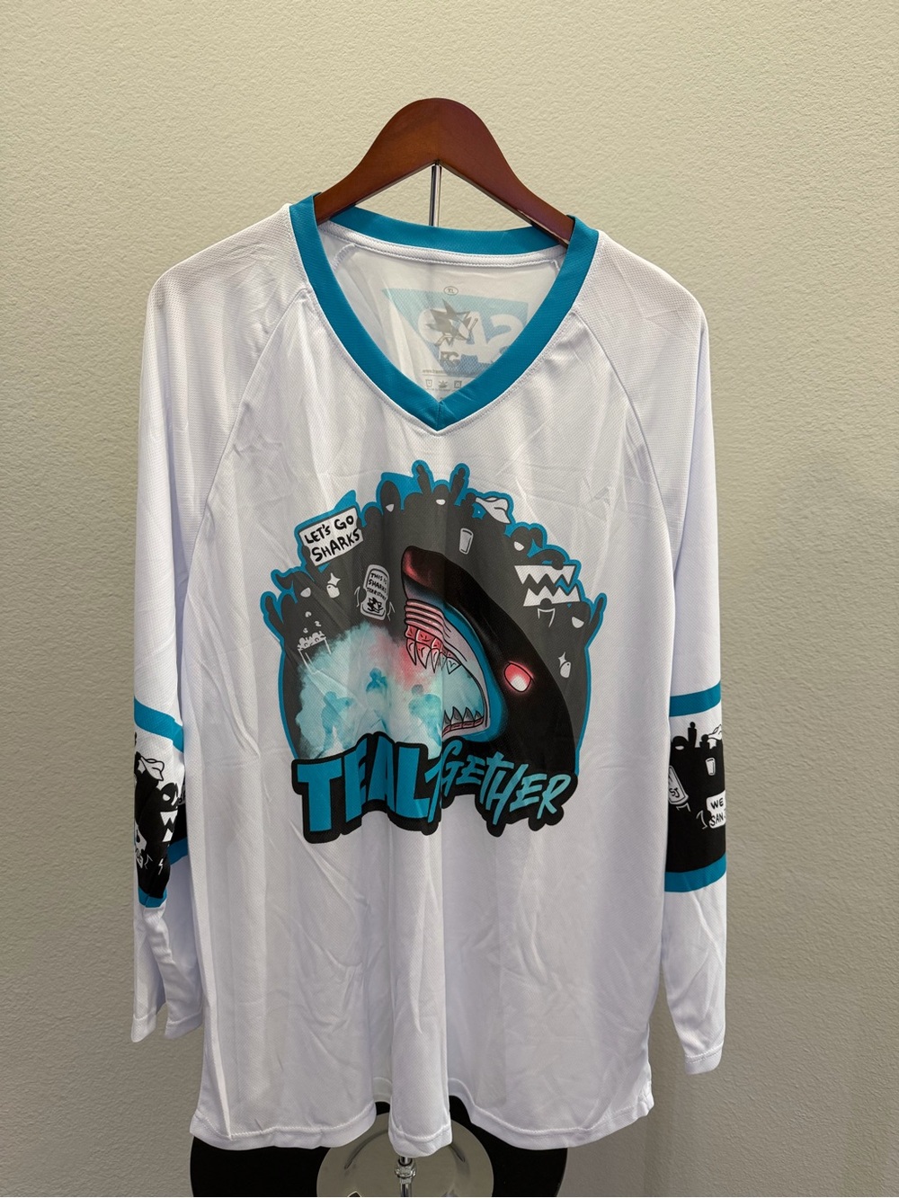 White & Teal Graphic Menβs Long-Sleeve Jersey β Teal Together